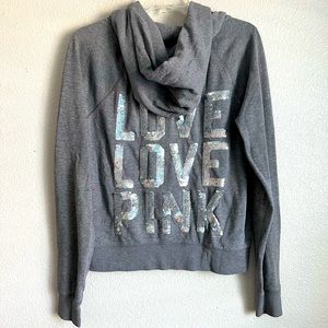 PINK - Love Love Pink Sequin Grey Hoodie